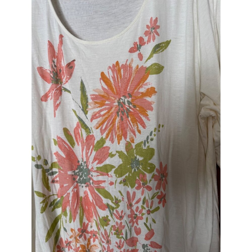 J.Jill Womens 3X White Floral Print Tee Tencel Relaxed Fit - Picture 3 of 5
